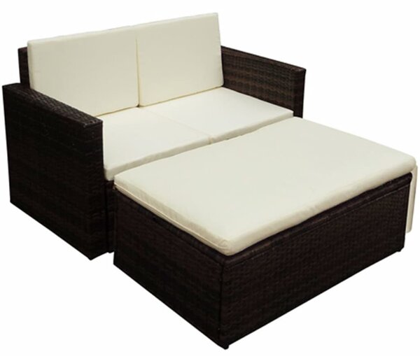 2-részes barna polyrattan kerti bútorszett párnákkal