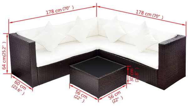 4 részes barna polyrattan kerti ülőgarnitúra párnával
