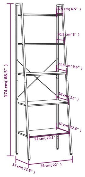 VidaXL 5 Polcos Állópolc - Fekete - 56x35x174 cm