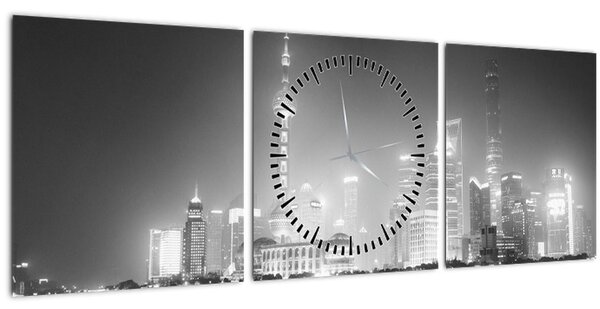 Modern felhőkarcolók képe (órával) (90x30 cm)