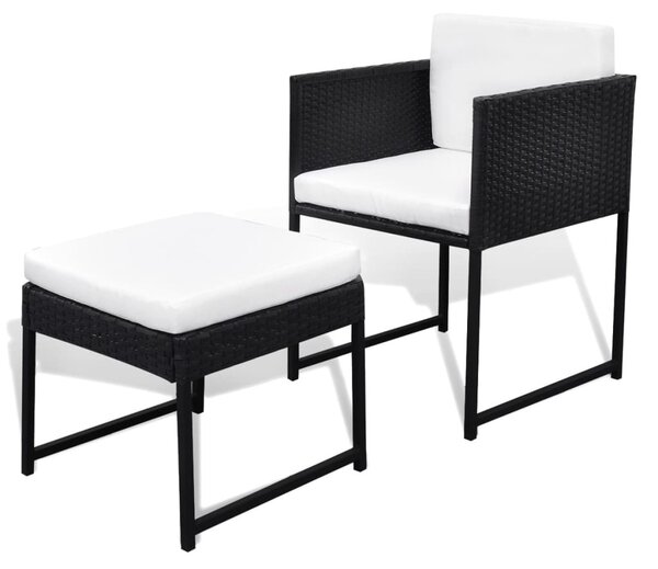 9-részes fekete polyrattan kültéri étkezőszett párnákkal