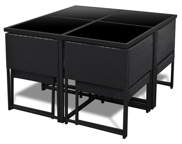9-részes fekete polyrattan kültéri étkezőszett párnákkal