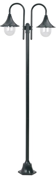 Sötétzöld 2-égős alumínium kerti állólámpa, E27, 220 cm