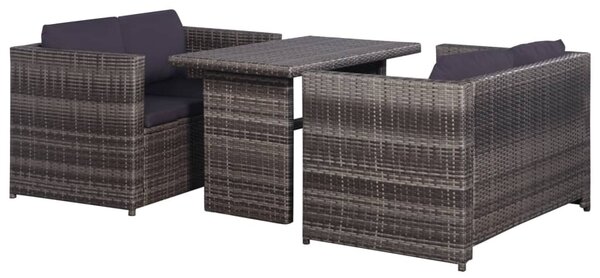 3 darabos szürke polyrattan bisztrószett párnákkal