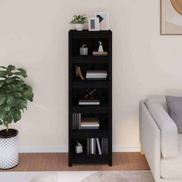VidaXL Fekete Fenyőfa Könyvespolc - 5 Polc - 50x35x154 cm