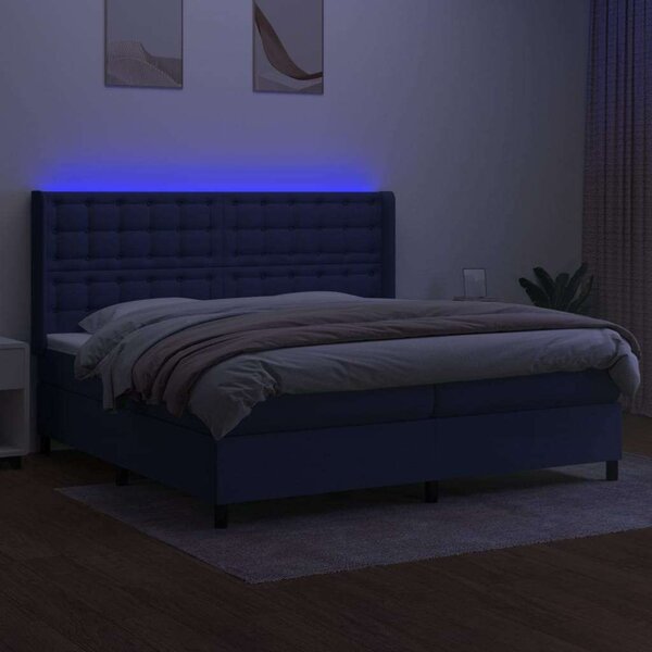 VidaXL LED-es Ágy - Kék Szövet - 200x200 cm