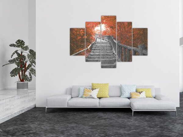 Kép - Lépcsők a természetben, narancssárga (150x105 cm)