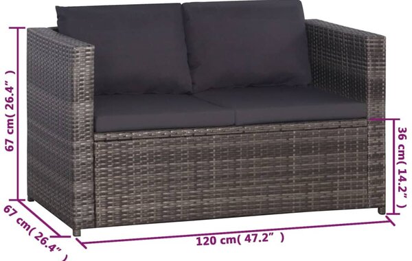 3 darabos szürke polyrattan bisztrószett párnákkal
