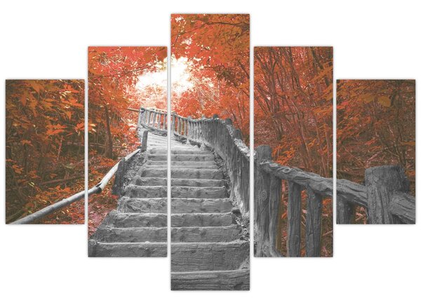 Kép - Lépcsők a természetben, narancssárga (150x105 cm)
