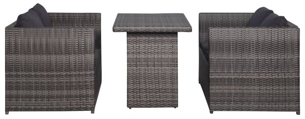 3 darabos szürke polyrattan bisztrószett párnákkal