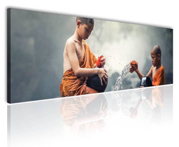 70x40 cm - Buddhista gyerekek a vízben vászonkép