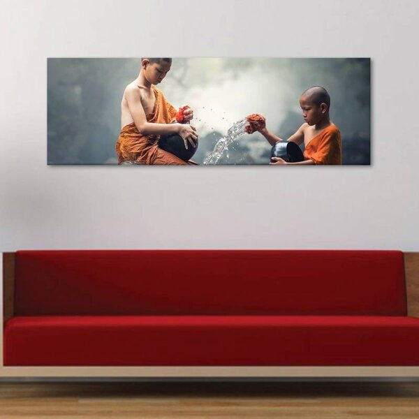 70x40 cm - Buddhista gyerekek a vízben vászonkép