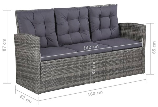 6-részes szürke polyrattan kerti bútorszett párnákkal