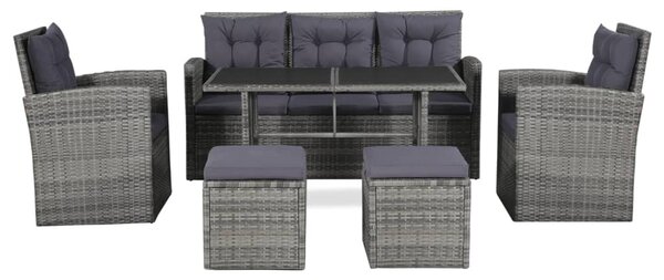 6-részes szürke polyrattan kerti bútorszett párnákkal