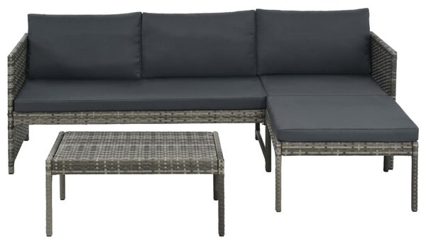 3-részes szürke polyrattan kerti bútorszett párnákkal
