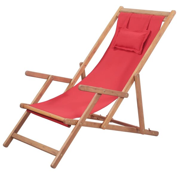 Piros összecsukható szövetkárpitos favázas strandszék