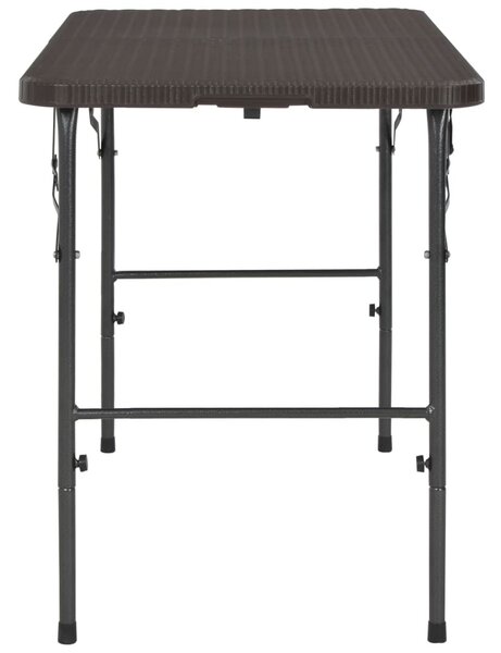 Barna rattan hatású HDPE összecsukható kerti asztal 120x60x74cm