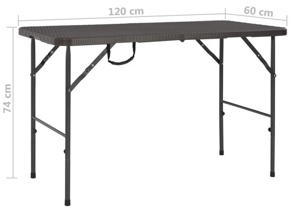 Barna rattan hatású HDPE összecsukható kerti asztal 120x60x74cm