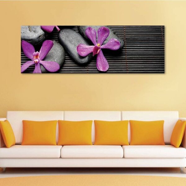 70x40 cm - Orchideák és kövek vászonkép