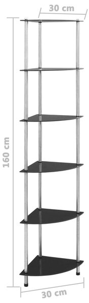6 szintes fekete edzett üveg polc 30 x 30 x 160 cm