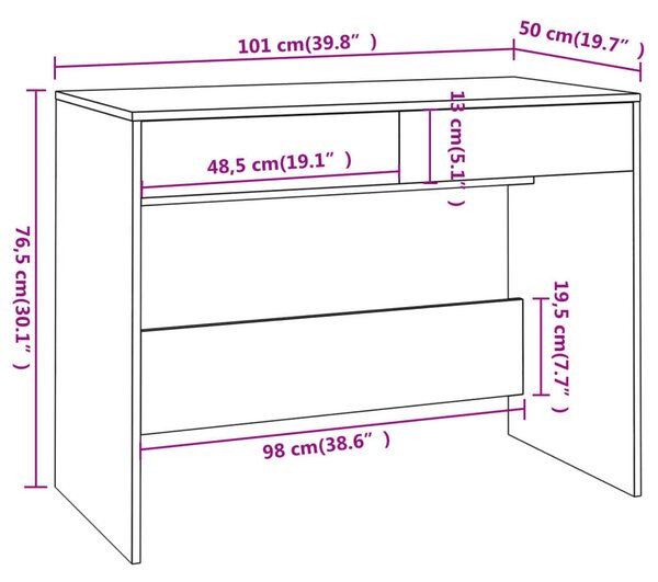 VidaXL Íróasztal - Fehér - 101x50x76,5 cm