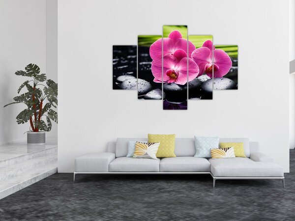 Kép - Rózsaszín orchidea pálmalevéllel (150x105 cm)