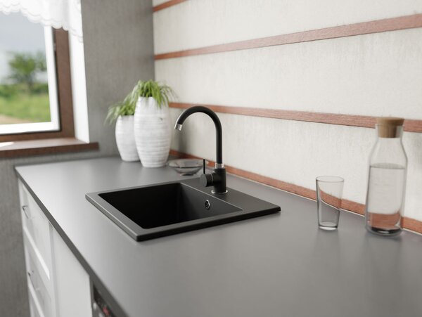 Don Szemcsés fekete gránit mosogatótálca U csapteleppel