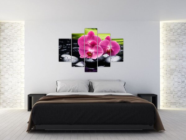 Kép - Rózsaszín orchidea pálmalevéllel (150x105 cm)