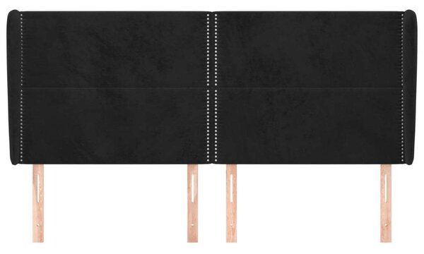 VidaXL Fekete Bársony Ágyfejtámla Szárnyakkal - 183x23x118/128cm