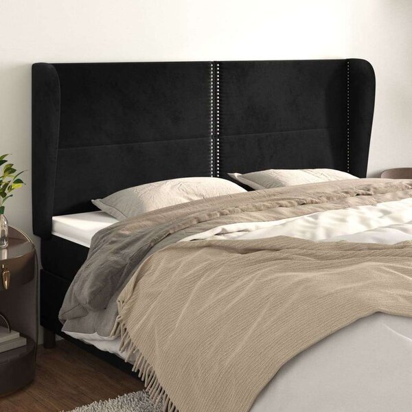 VidaXL Fekete Bársony Ágyfejtámla Szárnyakkal - 183x23x118/128cm