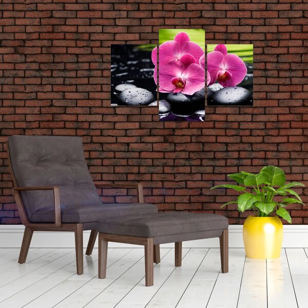 Kép - Rózsaszín orchidea pálmalevéllel (90x60 cm)