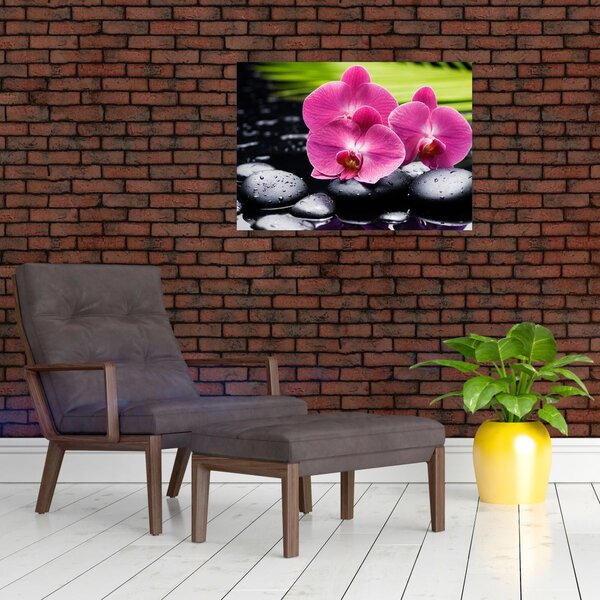 Kép - Rózsaszín orchidea pálmalevéllel (70x50 cm)