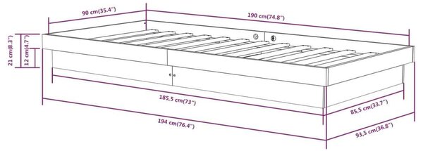 VidaXL tömör fa ágykeret 90 x 190 cm (3FT Single)
