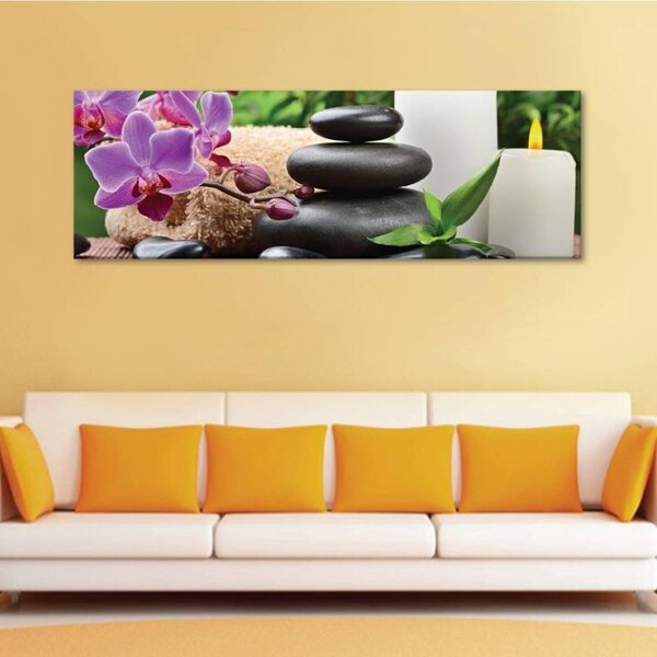 70x40 cm - Fekete kő és Orchidea vászonkép