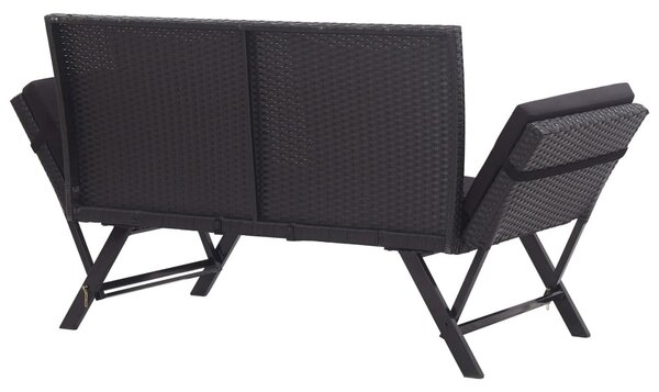 Fekete polyrattan kerti pad párnákkal 176 cm