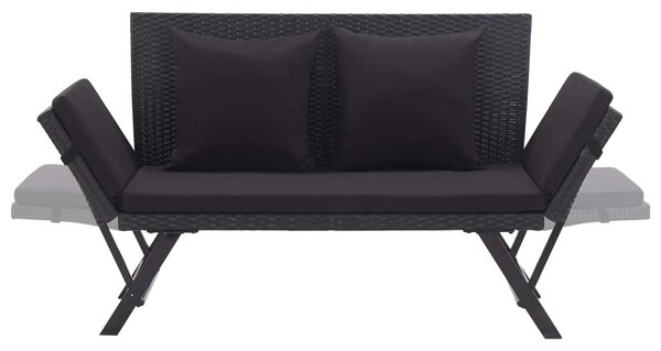 Fekete polyrattan kerti pad párnákkal 176 cm