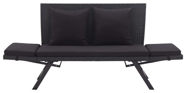 Fekete polyrattan kerti pad párnákkal 176 cm