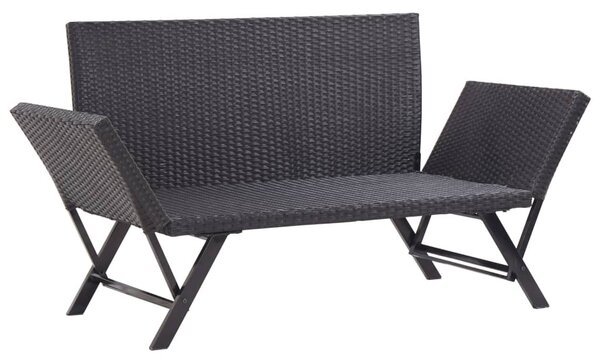 Fekete polyrattan kerti pad párnákkal 176 cm
