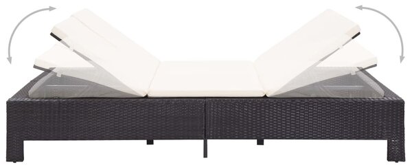 Fekete polyrattan kétszemélyes napozóágy párnával