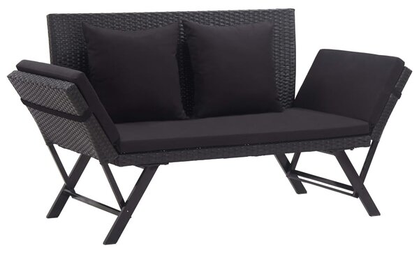 Fekete polyrattan kerti pad párnákkal 176 cm