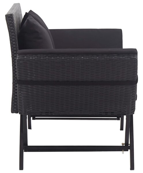 Fekete polyrattan kerti pad párnákkal 176 cm