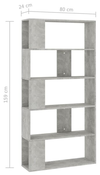 Betonszürke szerelt fa könyvszekrény/térelválasztó 80x24x159 cm
