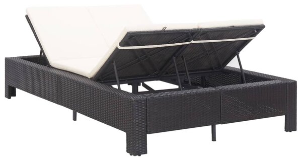 Fekete polyrattan kétszemélyes napozóágy párnával
