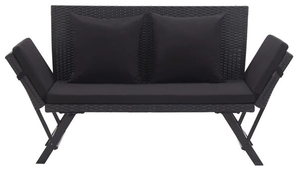 Fekete polyrattan kerti pad párnákkal 176 cm
