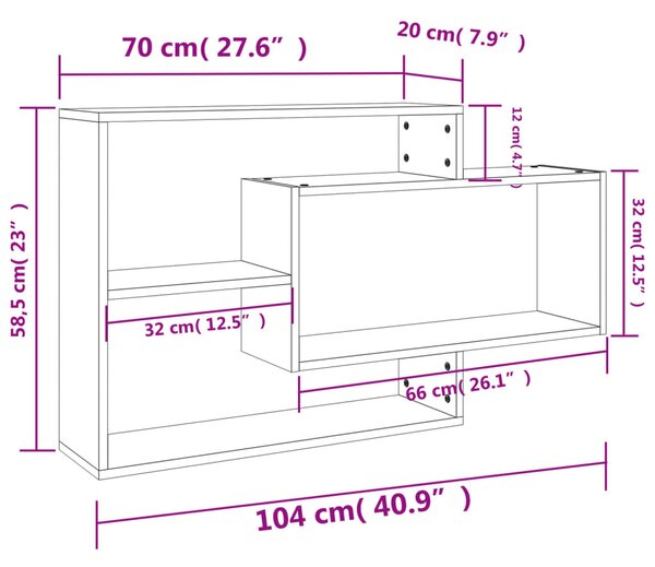 Betonszürke szerelt fa fali polc 104 x 20 x 58,5 cm