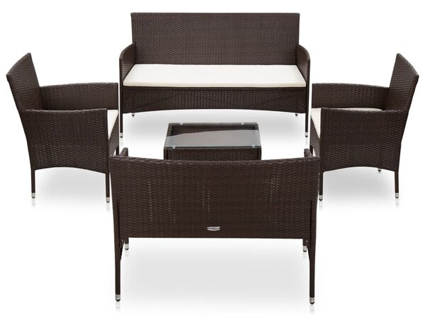 5 részes barna polyrattan kerti bútorszett párnákkal