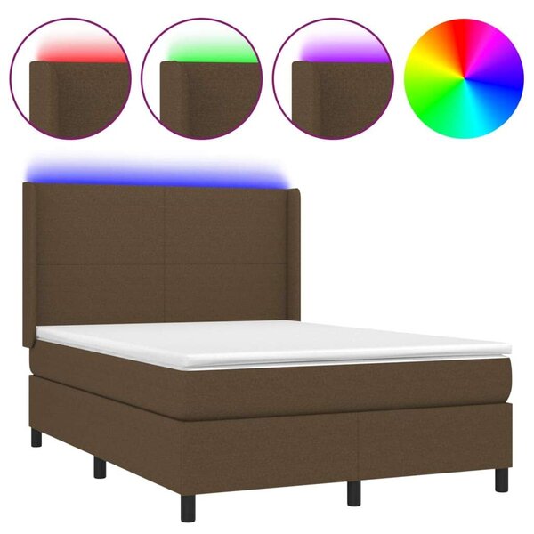 VidaXL barna szövet rugós és LED-es ágy matraccal 140x200 cm