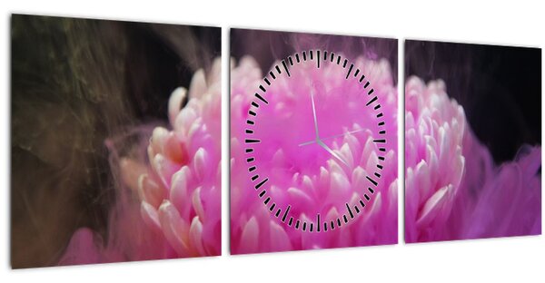 Rózsaszín virág képe a füstben (órával) (90x30 cm)