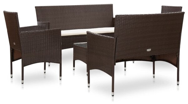 5 részes barna polyrattan kerti bútorszett párnákkal