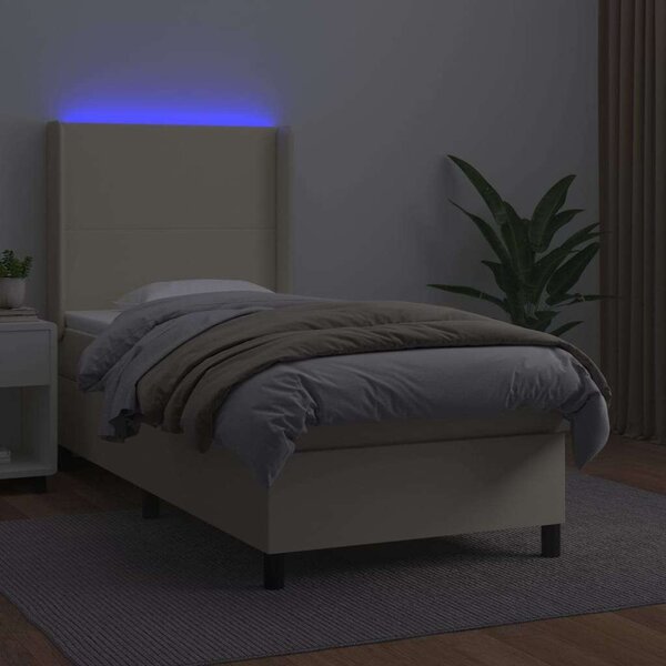 VidaXL krémszínű műbőr rugós ágy matraccal és LED-del 90x200 cm